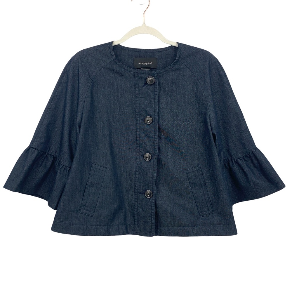 Ann Taylor Chambray Button Front Swing Jacket Sz L